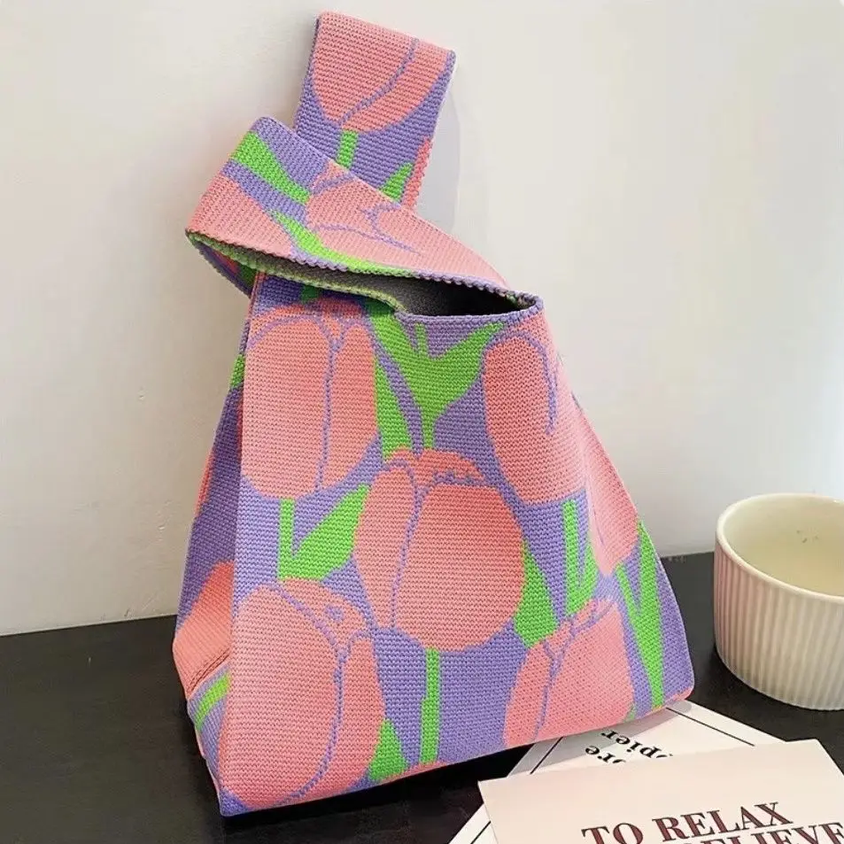 Wrist Accessory Women Fashion Bag Personalized Woven Shopping Tote Polyester Knitted Clutch Bag