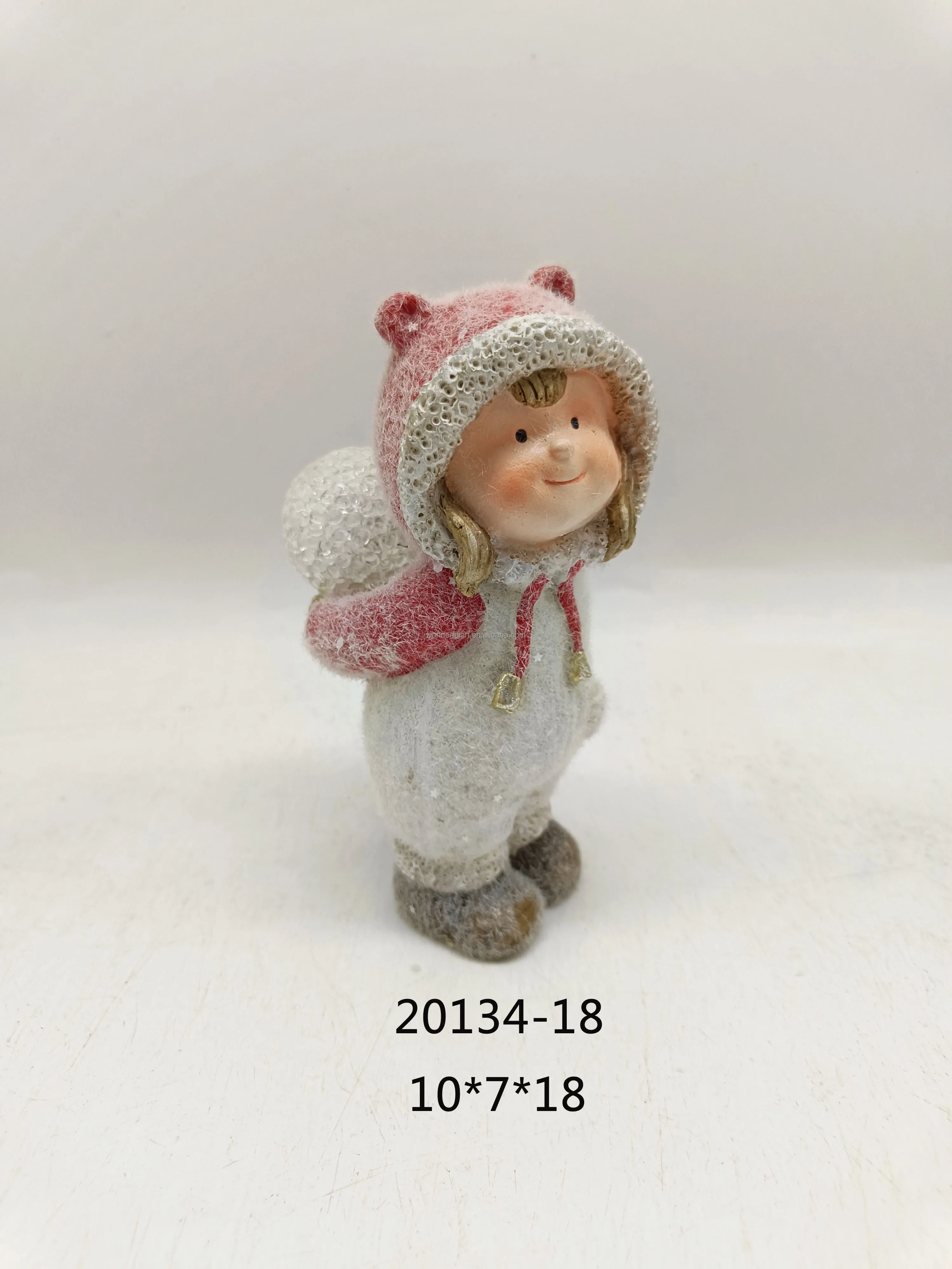 Cute Christmas Child Statue Winter Kid Figurine Resin Sculpture for Home Decor Desktop Decoration Gift for Garden and Holiday