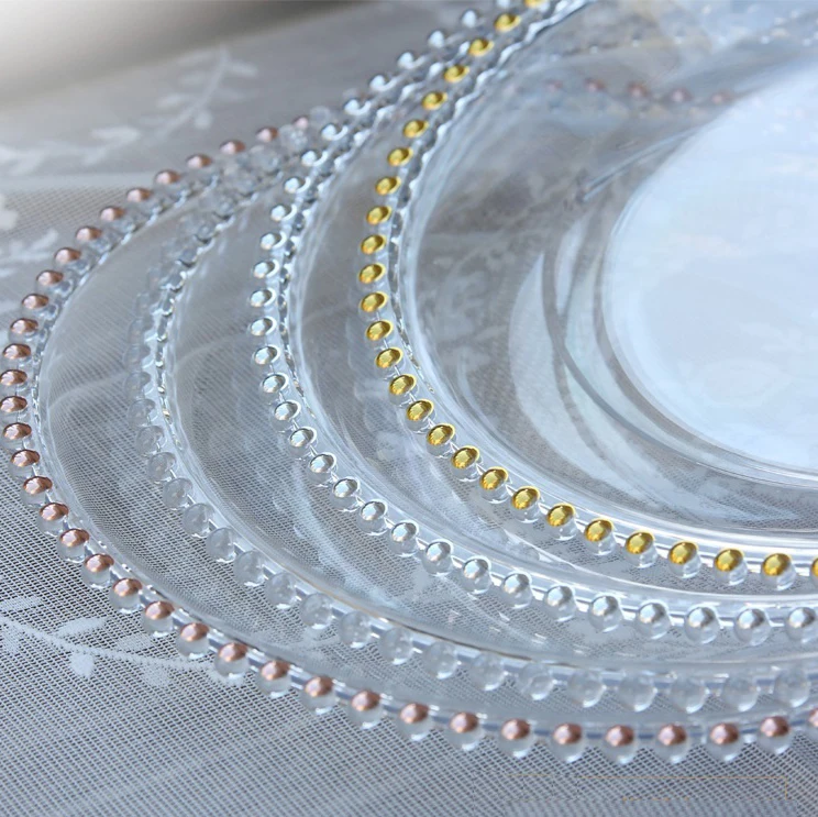 Rim Table Decor Dinner Round Charger Plates Plate Dish Carton Box Navy Gold Sky Glass Europe Customized Size for Party Wedding