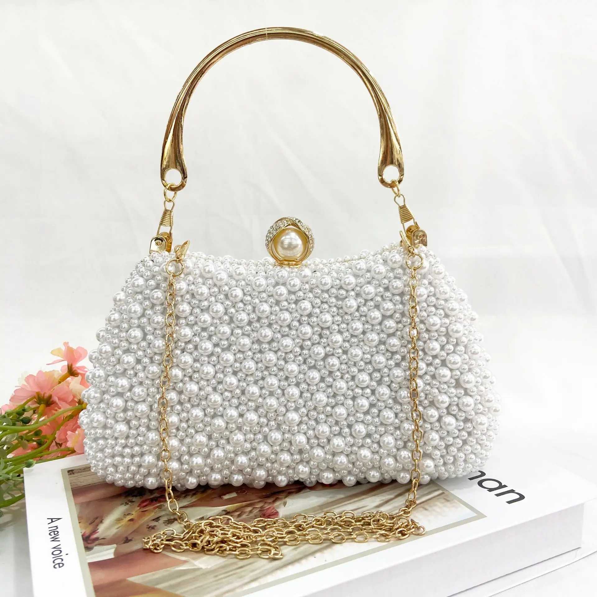 UKAP Ladies Designer Evening Bags Wedding Purse Women Formal Chain Handbag  Portable Party Prom Flap Clutch White 