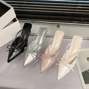 QuiteS 2026 New Thin-Heeled Bow-Knot Pointed Toe Half-Slippers Fairy Sandals Elegant Large Size Sexy Casual Shoes for Women
