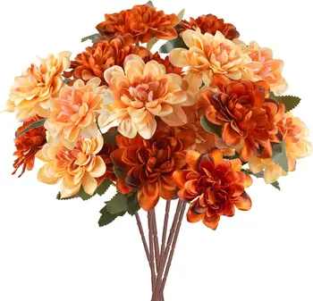 Artificial Fall Flowers, Chrysanthemum Orange Flowers For Home Fireplace Table Centerpieces Flower Arrangement Fall Decor