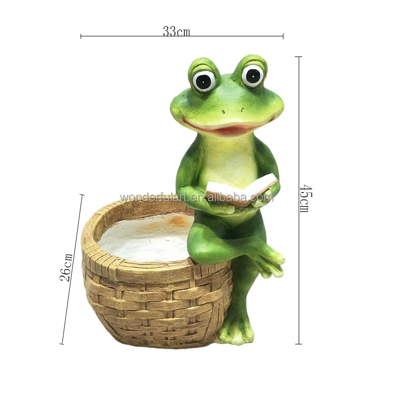 Green Frog Shaped Garden Pot Polistone Funny Cartoon Animal Flower Pot for Home Garden Decoration