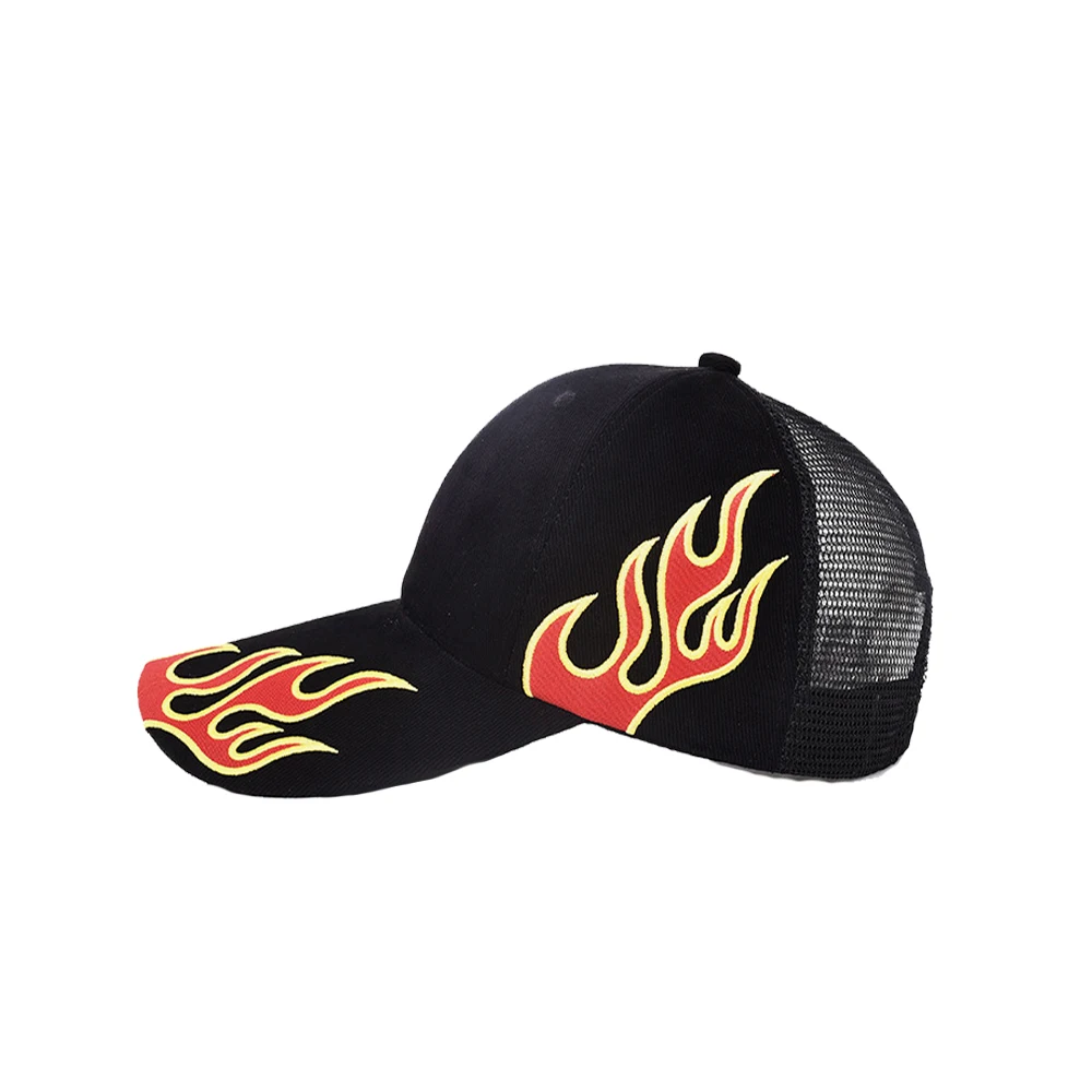 Customized Hat Full Black Hat Long Brim 10cm  Flame Style Baseball Cap