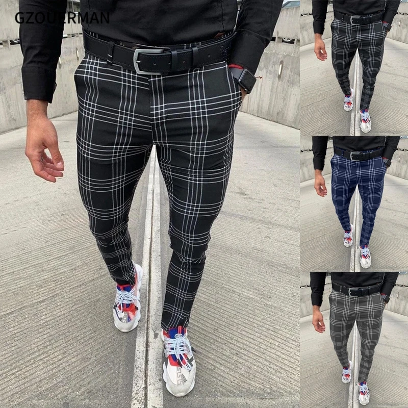 Frilivin Slim Trousers With Triple Grid Print  Cupidanza