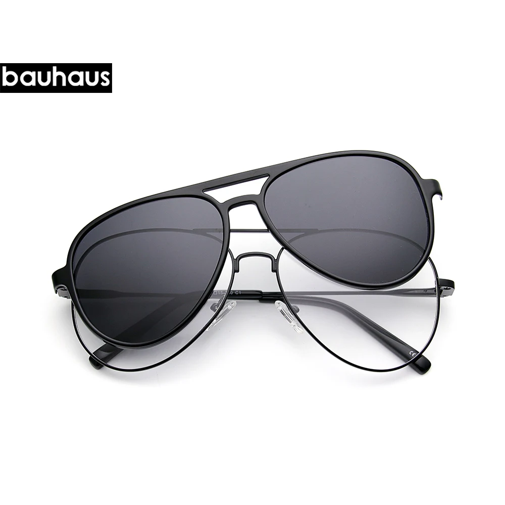 X207 Bauhaus Factory Direct Double Bridge Men Metal Magnetic Eye Glasses  with Clip on Polarized Sunglasses