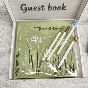 Wholesale Custom logo Signature Picture Blank Notebook Linen Fabric Hardcover Wedding Guest Book