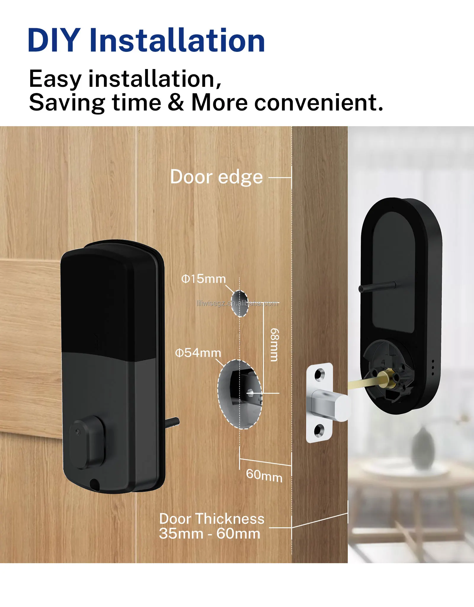 Liliwise Smart Door Lock with 6V Battery 35~55mm Door Thickness and 200 Fingerprint Capacity Auto Deadbolt Electronic Door Lock 7