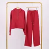 China red gold zipper hooded half-pull sweat pants set
