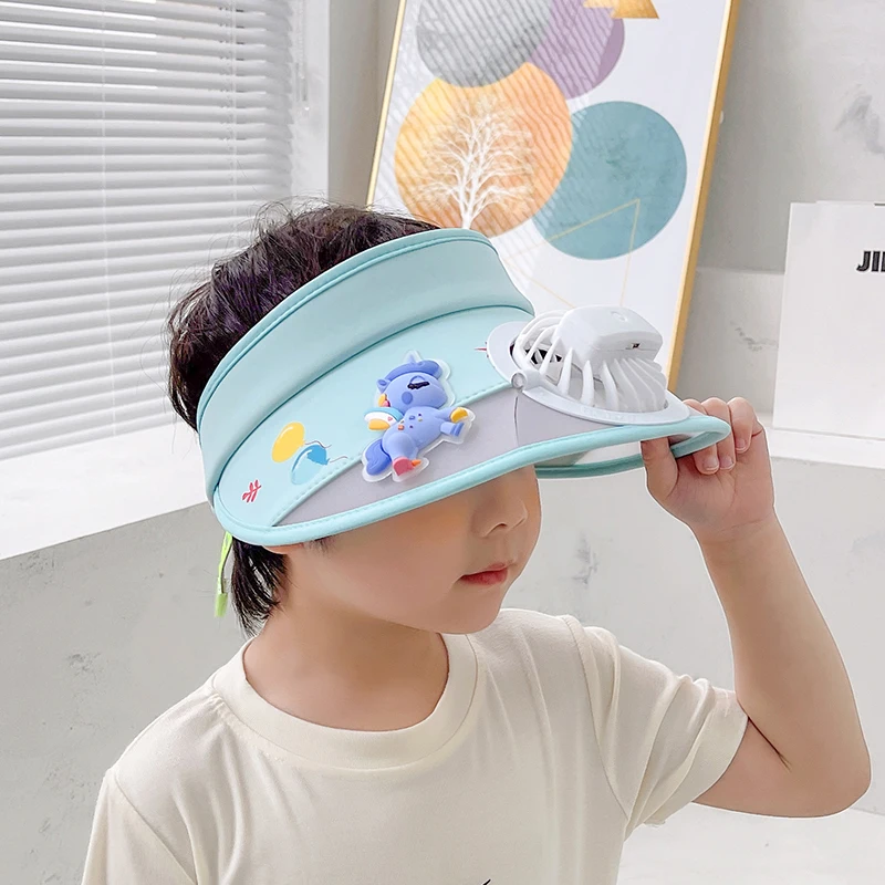 Милые пластыри с мультяшными животными Детские летние солнцезащитные колпачки козырьком охлаждающий Пустой Топ для мальчиков и девочек шляпы вентилятором детей