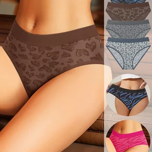 Low Elastic Waist 5-Piece Sets Leopard Print Underwear Wholesale Fashion Multi-Color Splicing Women's Briefs Hot Selling