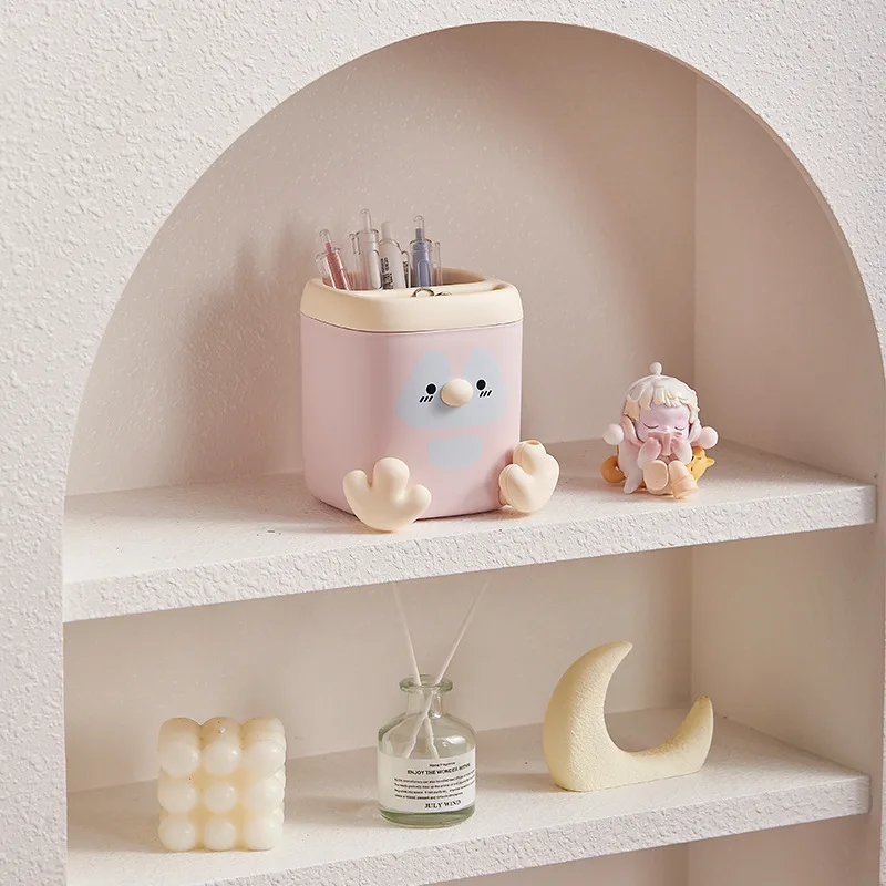 Creative Cartoon Penguin Desktop Storage Box Multifunctional Square Pen Holder Pencil Sharpener Office Learning Stationery