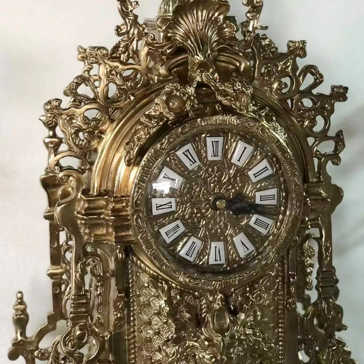Custom Brass Table Clock and Candlestick Luxury Exquisite Retro Desk Clock and Candlestick
