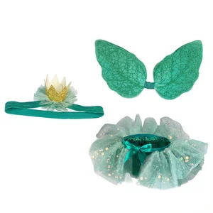 3-Piece Forest Green Sparkle Fairy Jungle Spirit Ballroom Costume Set with Wings Tutu & Wand 100% Polyester