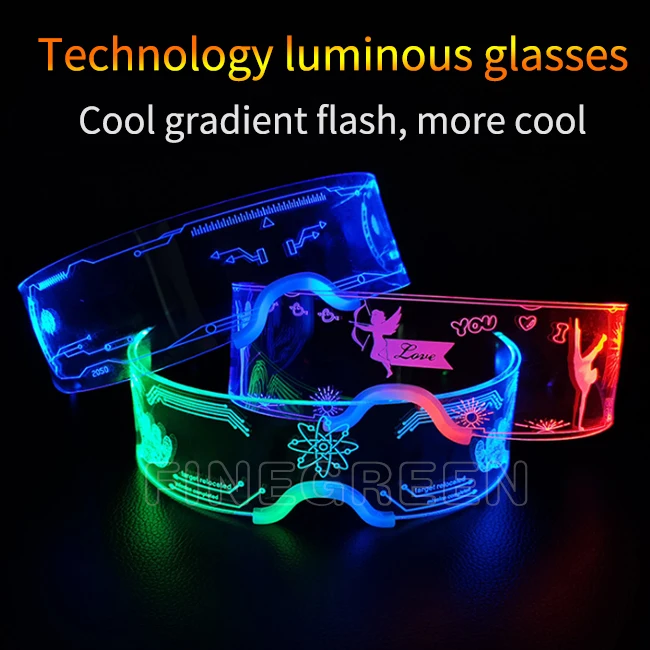 Lunettes Lumineuses 7 Couleurs 2 Modes LED Lunettes Futuristes pour Lunettes Lumineuses 7 Couleurs 2 Modes LED Lunettes Futuristes pour
