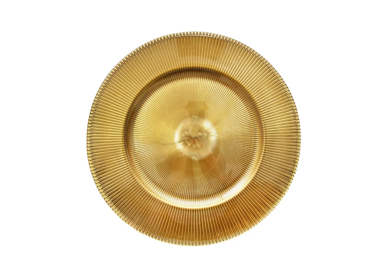 Hot Sale Wedding Banquet Gold Rimmed Crystal Transparent Color Decoration Plates Streak Clear Glass Charger Plates