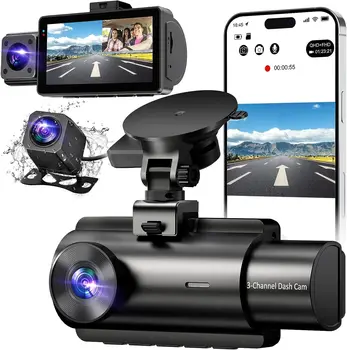 Private model 3 Channel Dash Cam Front +Inside + Rear 4k 3 Inch Car Black Box Dashcam 4k Driving Recorder with WIFI GPS Logger
