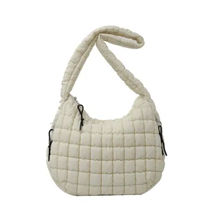 Customize Oversize Quilted Puffer Tote Bag Custom Pantone Colors Crossbody Bags  Large Cotton Padded Shoulder Bag with Zipper