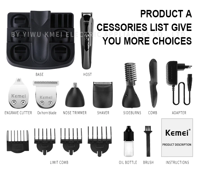 Kemei Km600 Best Cordless Home Multihead Hair Clippers For Sale