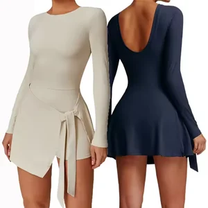 Bnice Women Tennis Skirt Set U Back Golf Skirt Wear Long Sleeve Breathable Tennis Set for Ladies Gym & Fitness