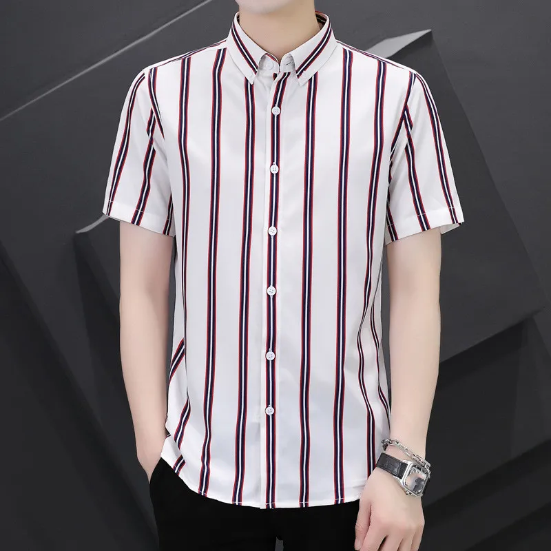 2022 summer men's casual vertical bar shirt supports customization