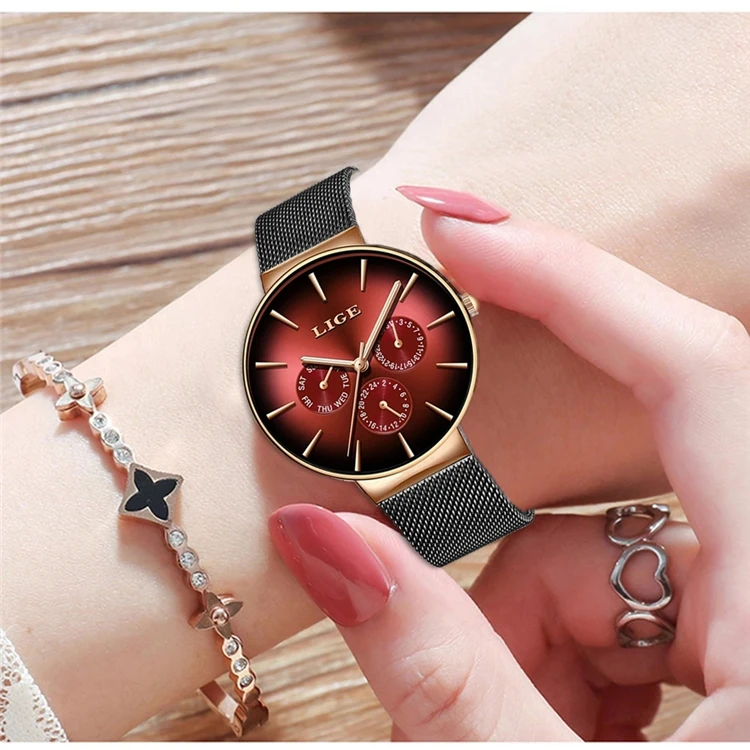 LIGE 9936 Fashion Mens Watches Quartz Watch Women Mesh - Main Image