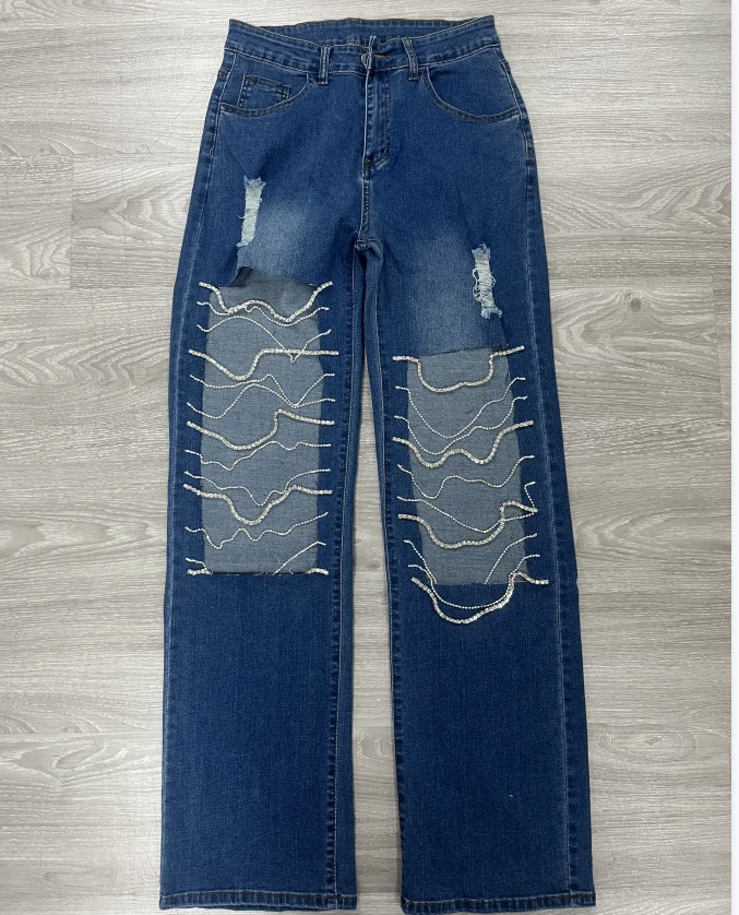 2023 Latest Design Badazzled Fray Jeans Ready Stock Women's Jeans Metal ...