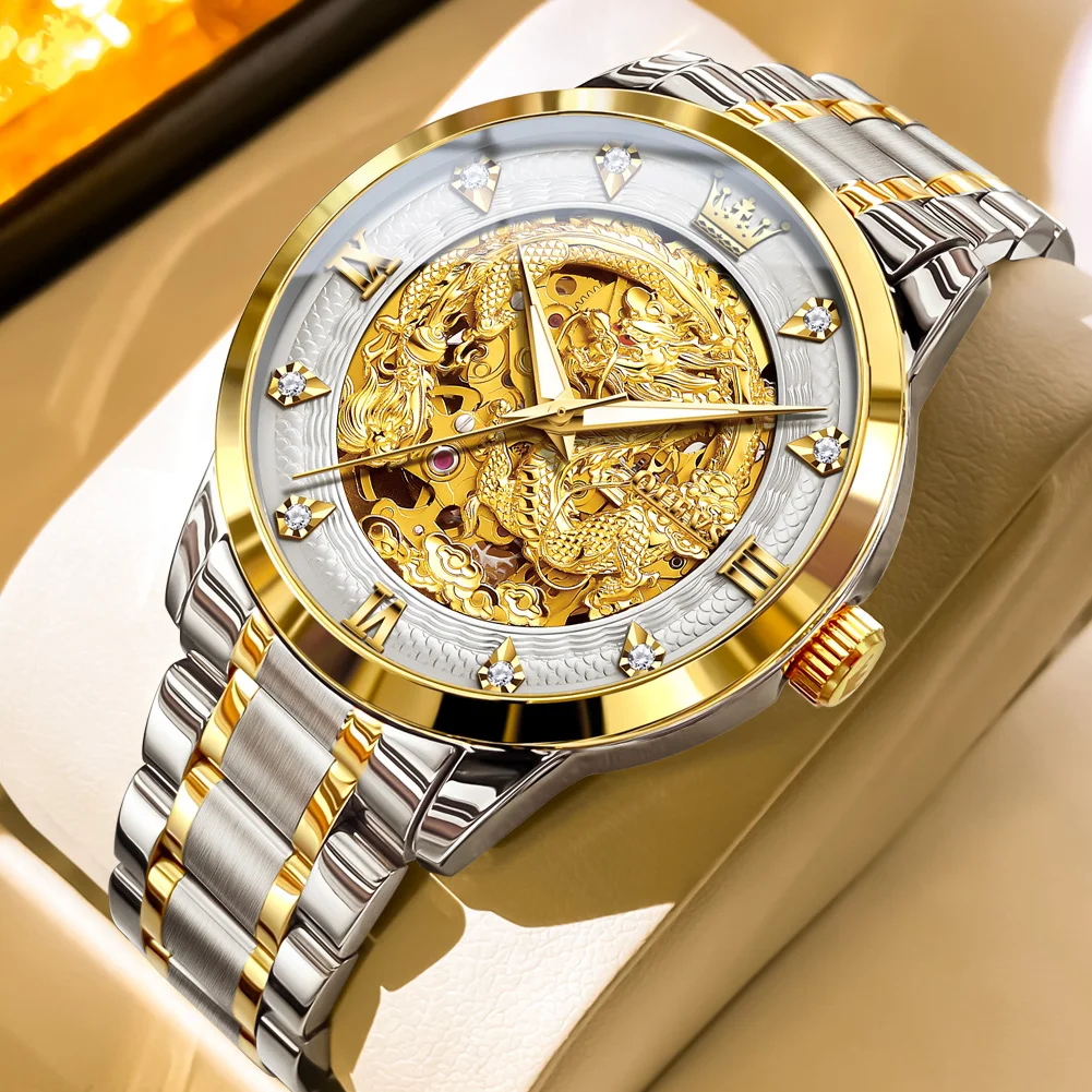 OLEVS 7027 Golden Men's Mechanical Watch - Automatic, Waterproof