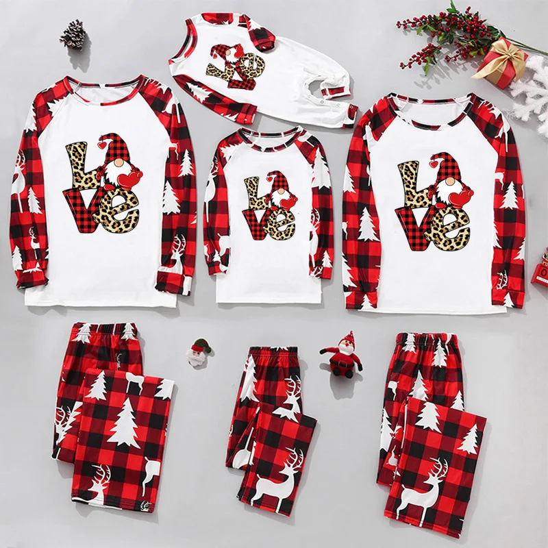 Sublimation Blank Christmas Pajamas,Printed Long Sleeve Top And Plaid