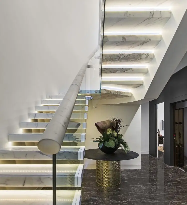 DBM Marble Steps Floating Stairs Metal Structure Cantilever Staircase