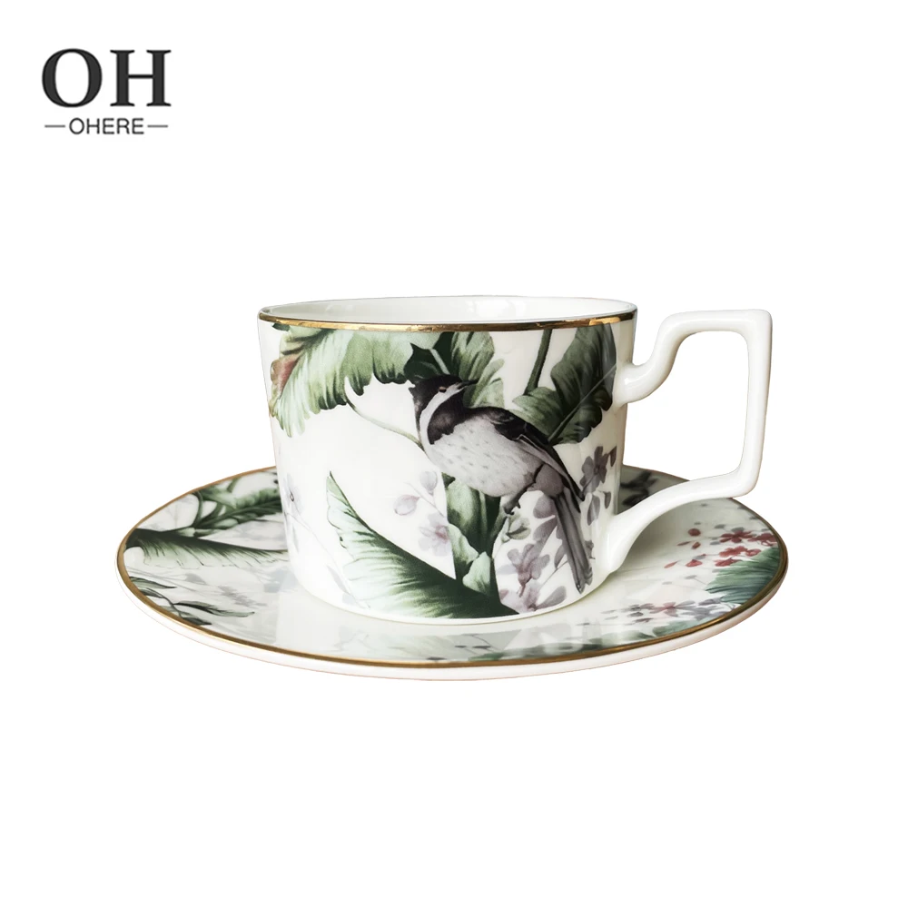 Ohere Customized Green Bone China Dinner Set Wedding Lovely Bird Dinnerware Sets for Event&Catering