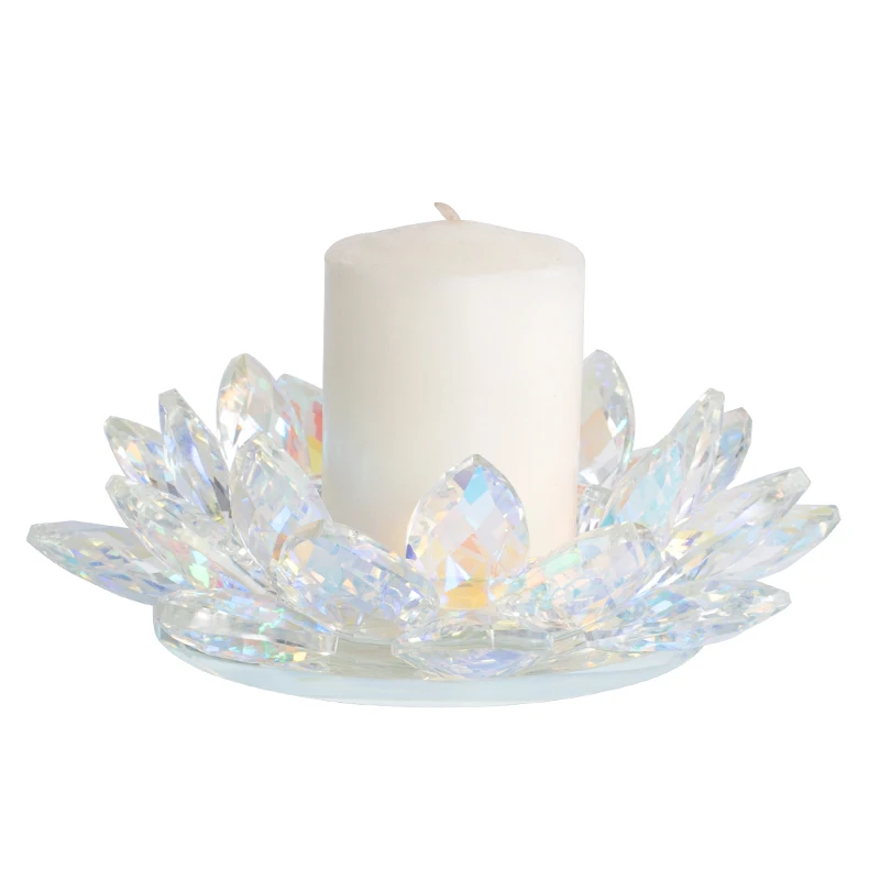 Nordic Luxury Crystal Clear Color Lotus Flower Shape Tealight Votive Candle Holder For Home Wedding Office Bar Centerpieces
