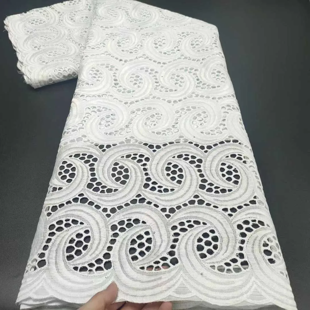 Высококачественная чистая белая хлопковая швейцарская вуаль, кружево в Швейцарии с камнями, африканская нигерийская сухая кружевная ткань