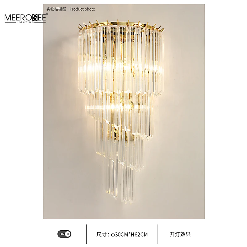 MEEROSEE Post modern high grade creative gold crystal wall lamp for living room villa hotel Spiral Crystal Wall Sconce MD86787