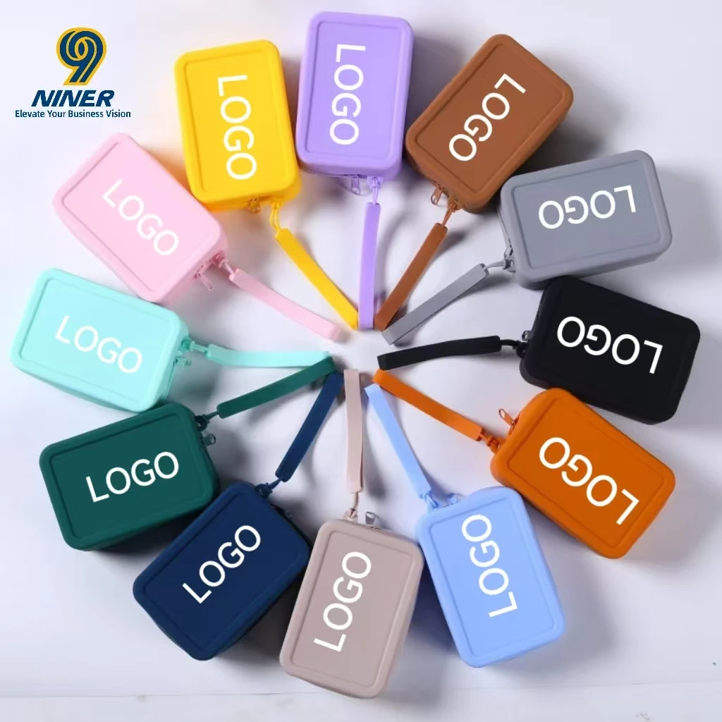 Customizable Logo Portable Small Square Bag Silicone Coin Purse Lipstick Storage Silicone Makeup Bag Organizer