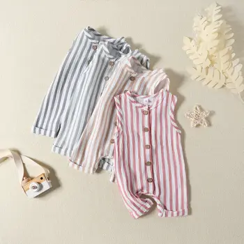 Summer New Infant Toddler jumpsuit European and American style baby multi-color vertical stripe one-piece romper