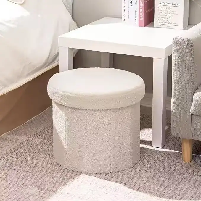 Modern Customizable Modern Foldable Portable Durable Space Saving Soft Teddy Velvet Storage Stool for Living Room Furniture