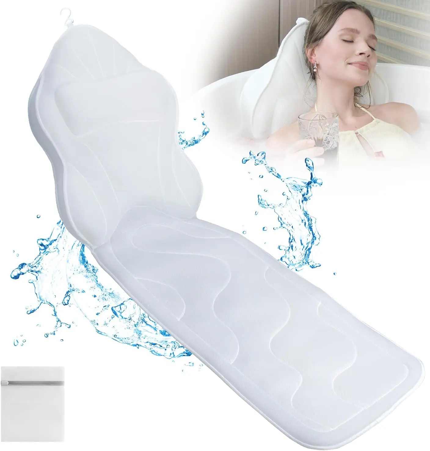 Luxury Thick Full Body Bath Pillow Mat & Cushion For Bathtub Headrest