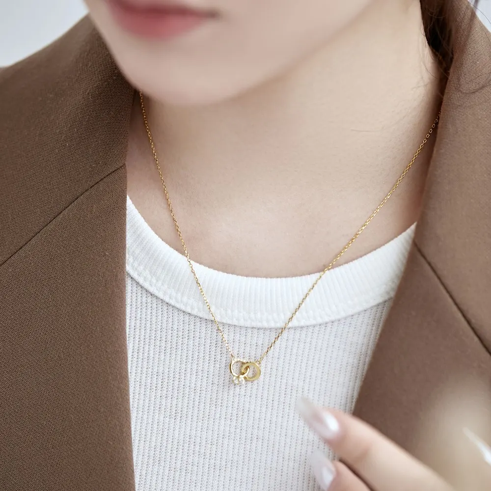 KAKODIY Luxury New Design Cubic Zirconia Jewelry 925 Sterling Silver Necklace Double Ring Pendant Necklace for Women Valentine's Day detail 5