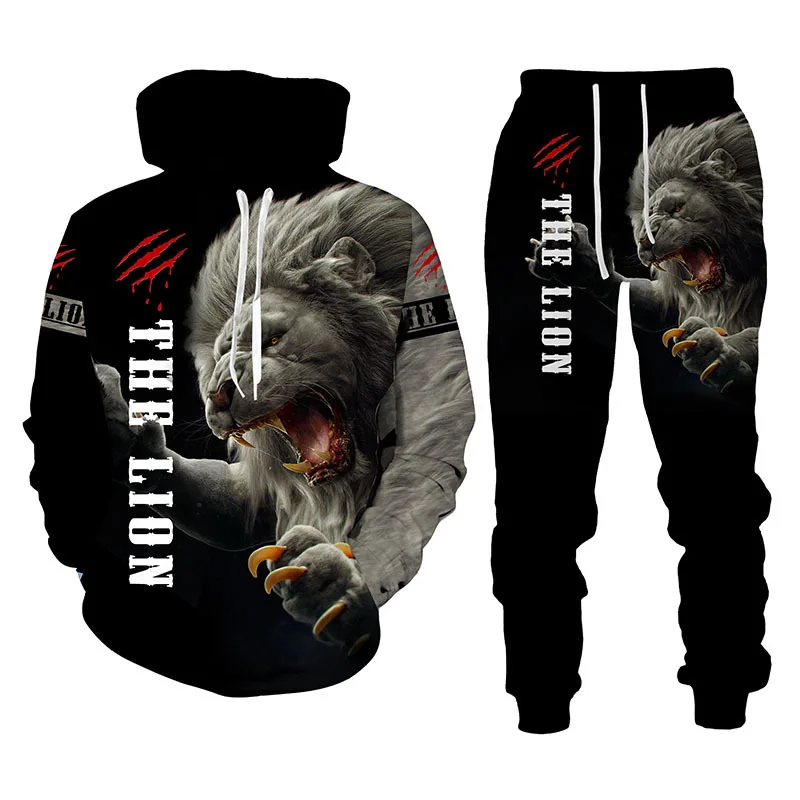 Autumn Winter Men Clothing 2 Piece Sets Joggers 3D The Lion King Printed Tracuit Plus Size Men'S Hoodies Set_voghion.com