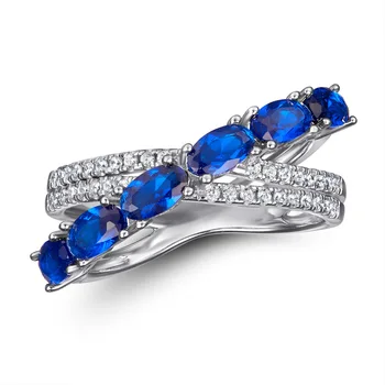 Wholesale New Fine Jewelry Set Blue Gemstone Cross Ring S925 Silver Female Design Sense with Diamond Niche Zircon Ring