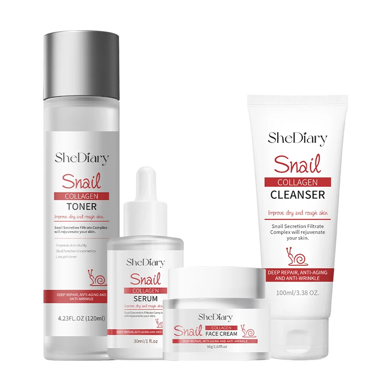 SheDiary-Kits de cuidado de la piel, mucina de Caracol, colágeno, limpiador Facial antienvejecimiento, suero, crema hidratante Facial, juego de cuidado de la piel