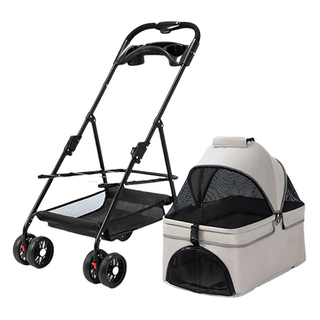 Wholesale 4 Wheels Folding Pet Trolley Dogs Cat Stroller Detachable Travel Small Dog Stroller