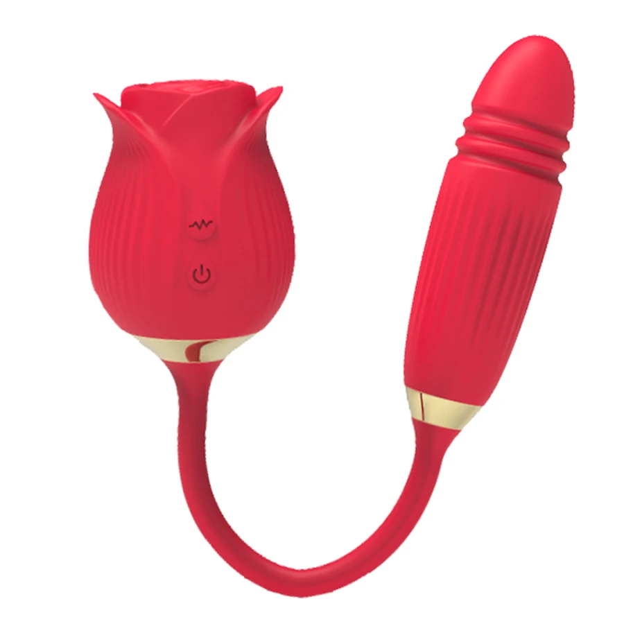 2 in 1 Rose Shaped Sex Toys Vibrator Dildo Clit Sucker Female Adult Toys  Thrusting Telescopic Sucking Rose Vibrator