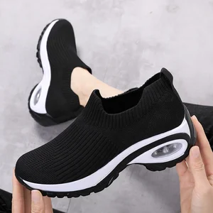 Women's Shoes Casual Joker Summer Air Cushion Running Shoes Flying Weaving Breathable Head Mesh Lining Lazy Shoes Slip-on