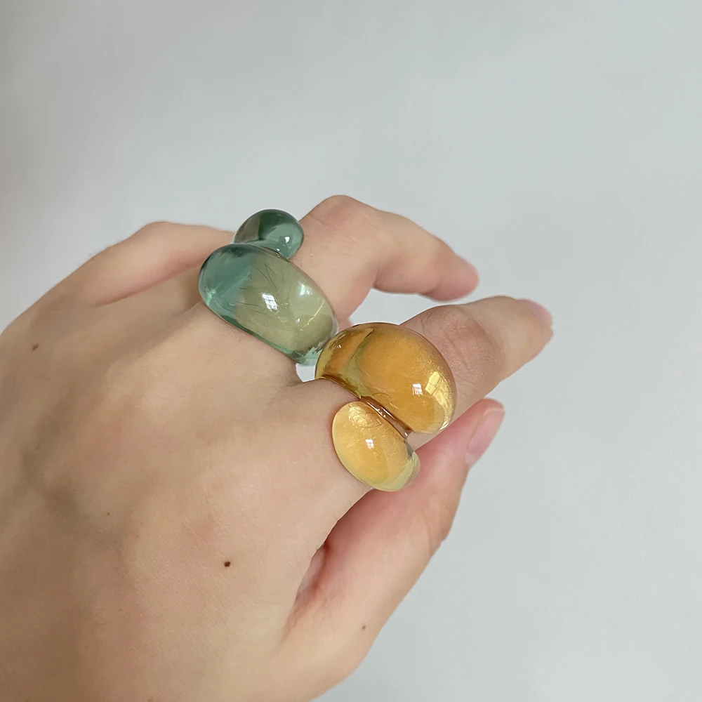 2 Designs Colorful Double Circle Clear Acrylic Ring Resin Dome Wide Chunky Rings Women Korean Cute Statement Minimalist Jewelry