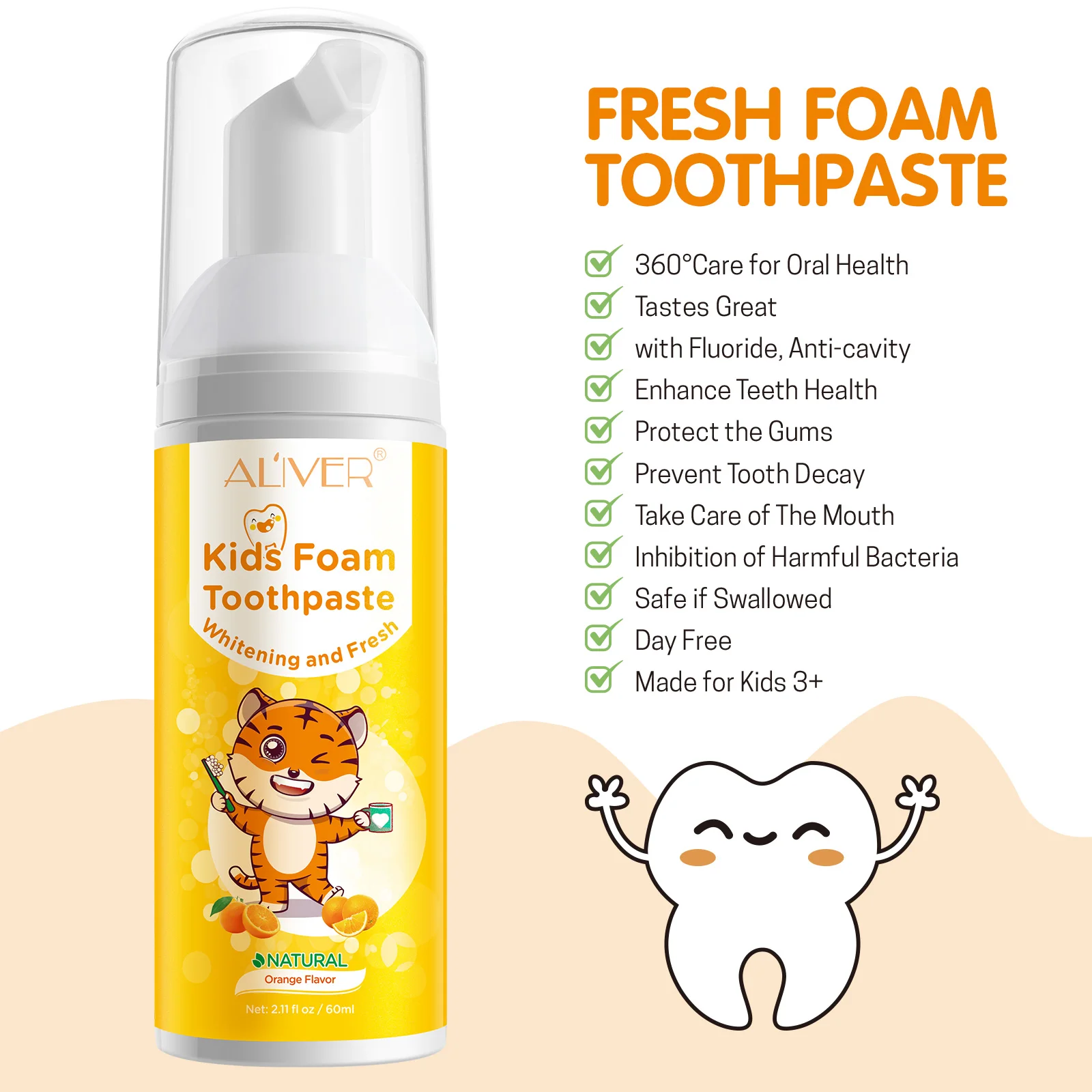 OEM Natural Herbal Children Toothpaste Dental Hygiene Teeth Cleaning Whitening Mousse Kids Foam Toothpaste