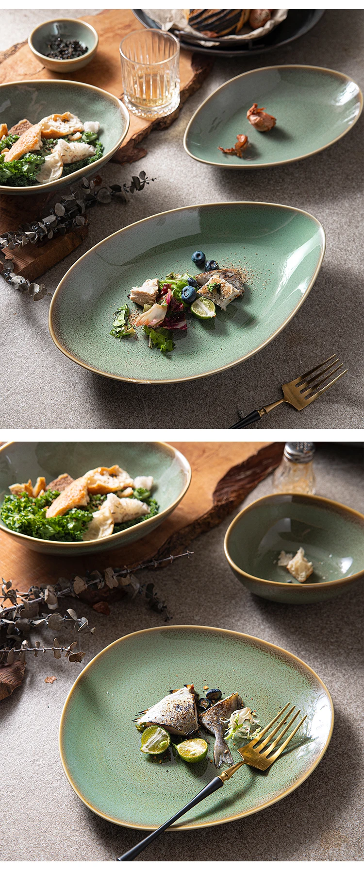 Ceramic Geschirr Nordic Green Dinner Set Speckled Dishe Plate Hotel