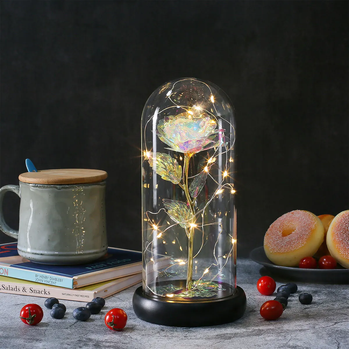 2024 Valentine's Day Gifts Rose Led Lamp Artificial Galaxy Rose In Glass Dome