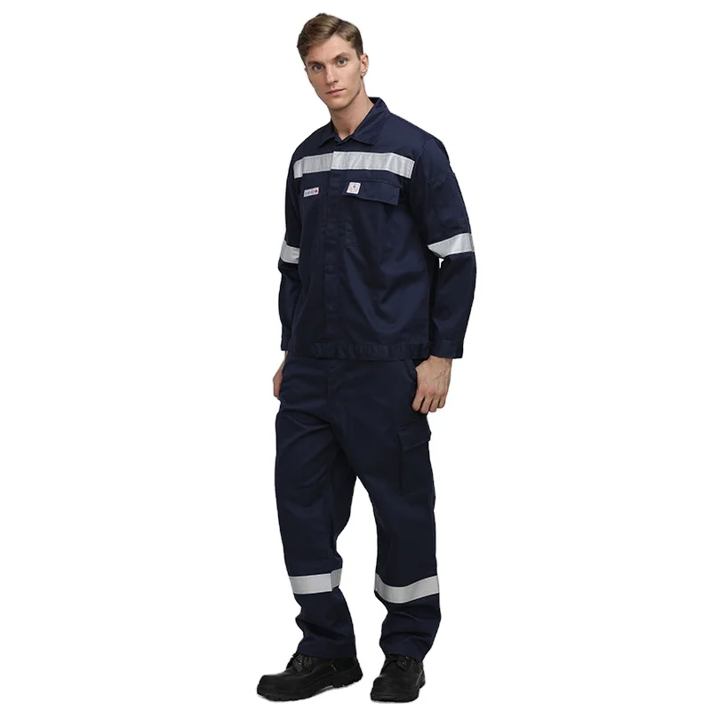 Car Repair Work Uniform Cotton Two Pieces Safety Overall With Reflective Coverall Hi Vis Work Wear Suit